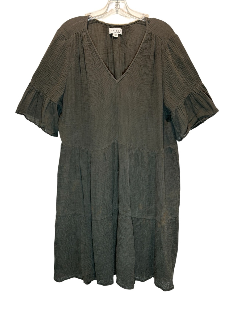 Velvet by Graham & Spencer Forest Green Gauze Tiered Dress w/ Flaws - Medium